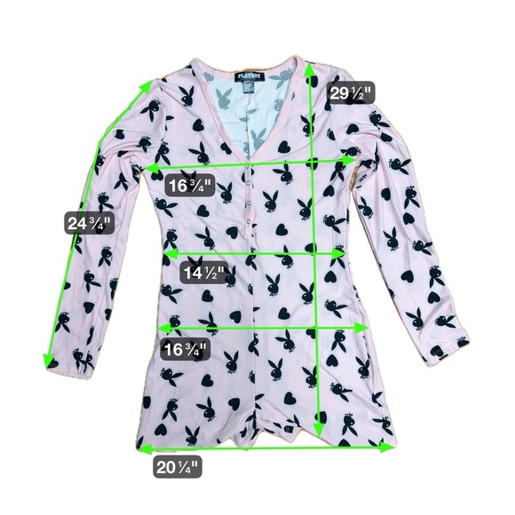 PLAYBOY Pajamas Light Pink Onesie with Black Bunny Print | Loungewear Button Up - Picture 8 of 9